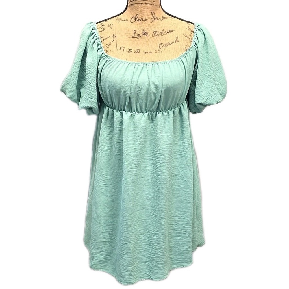 See You Monday S Sage Green‎ Babydoll Mini Dress Puff Sleeve Cottagecore Prairie
